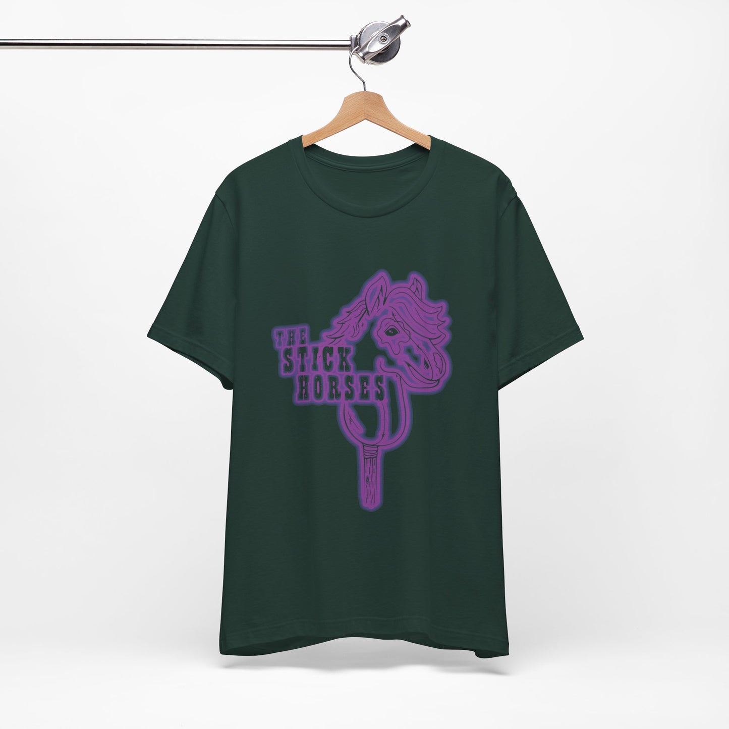 Purple Stick Horse T-Shirt, Peak Improv Theater. Bella + Canvas Brand.