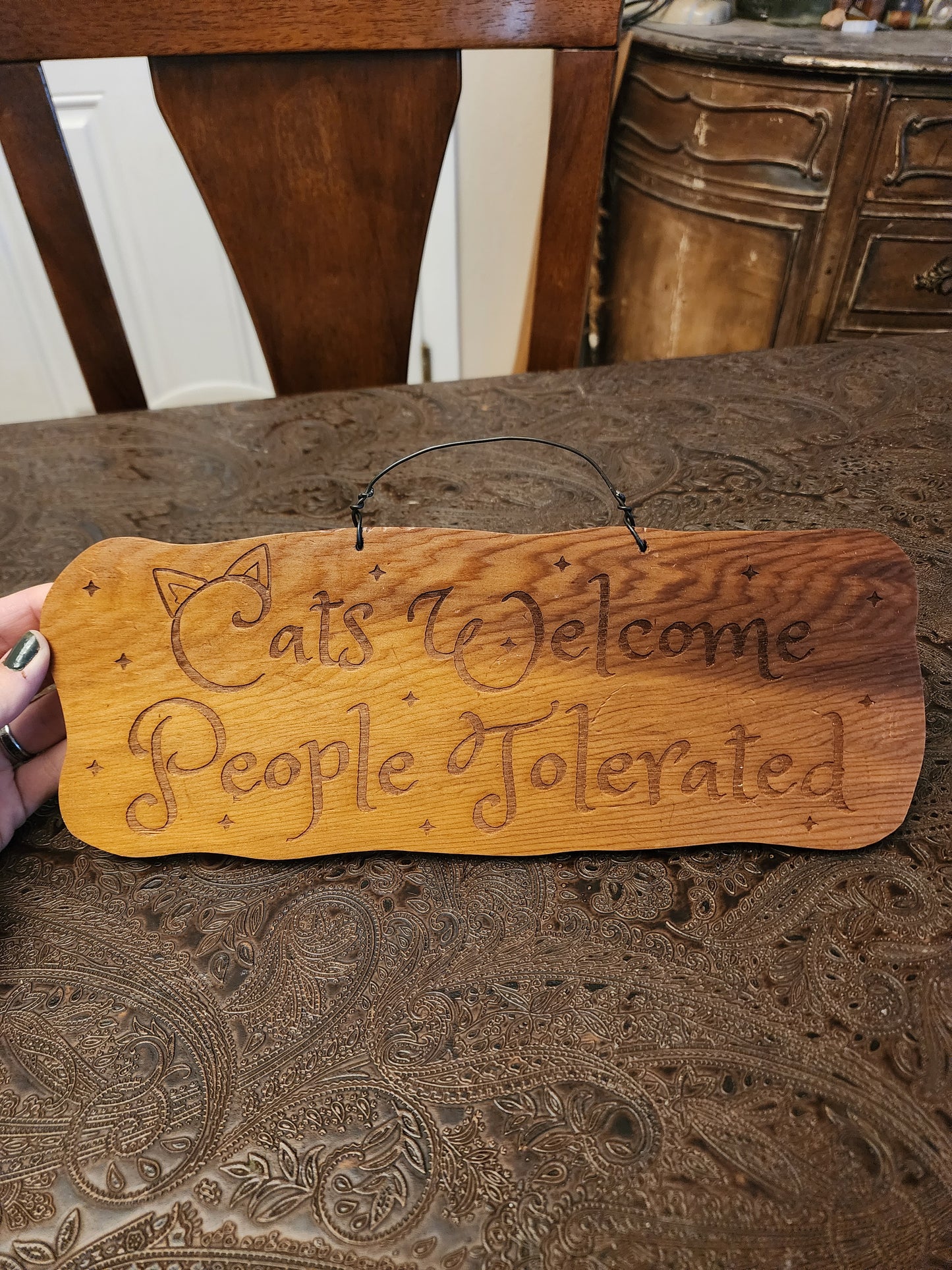 Wood Sign, Upcycled, Handmade. Cat ears. "Cats Welcome People Tolerated"