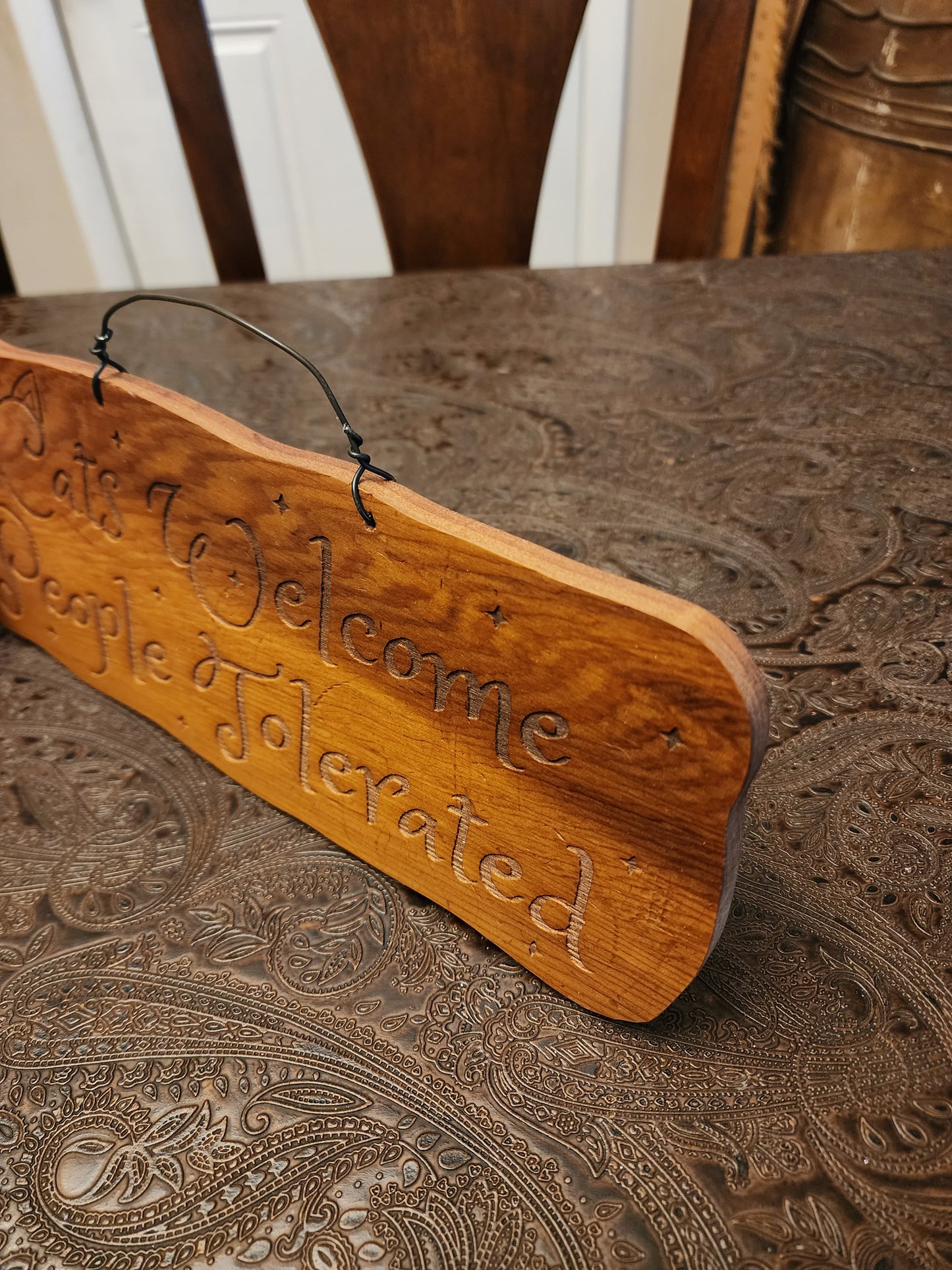 Wood Sign, Upcycled, Handmade. Cat ears. "Cats Welcome People Tolerated"