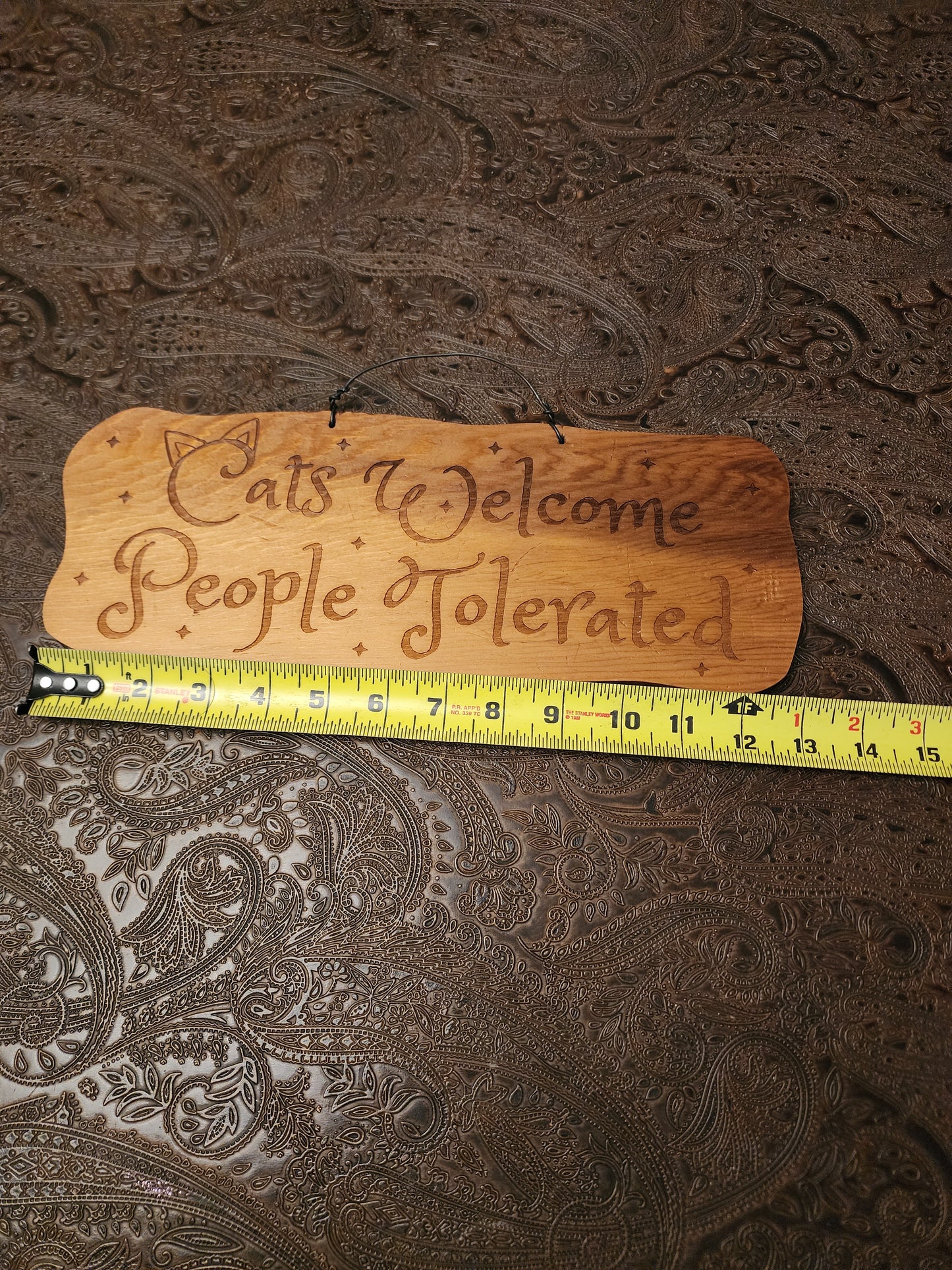 Wood Sign, Upcycled, Handmade. Cat ears. "Cats Welcome People Tolerated"