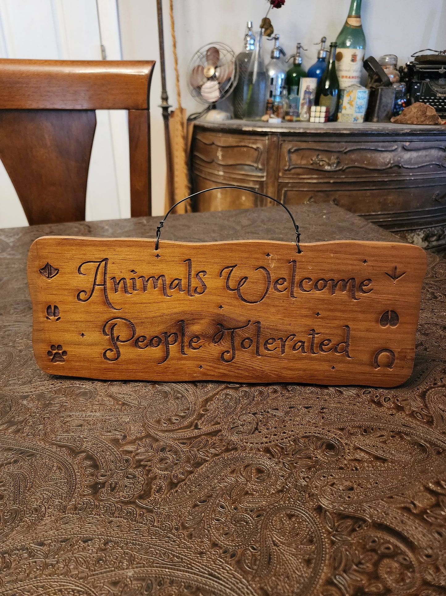 Wood Sign, Upcycled, Handmade. Animal Paw/Foot prints. "Animals Welcome People Tolerated" (Copy)