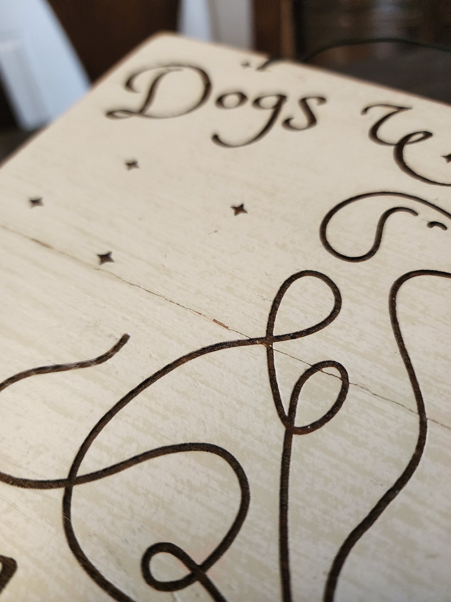 Wood Sign, Upcycled, Handmade. Double sided. One line/script dog. "Dogs Welcome People Tolerated"