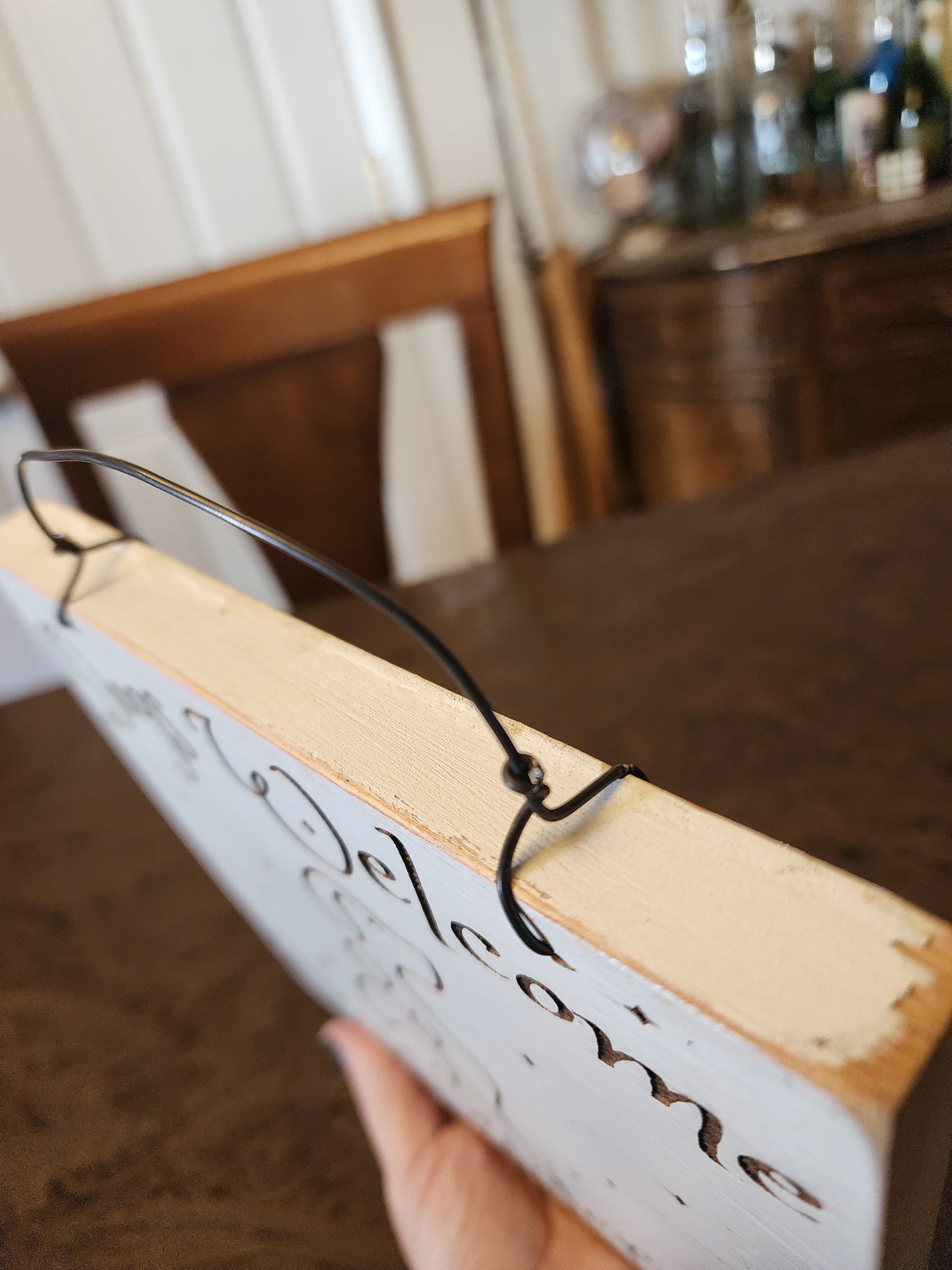 Wood Sign, Upcycled, Handmade. Double sided. One line/script dog. "Dogs Welcome People Tolerated"