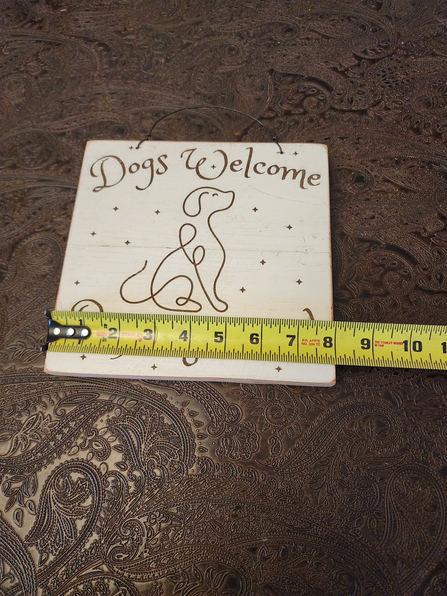 Wood Sign, Upcycled, Handmade. Double sided. One line/script dog. "Dogs Welcome People Tolerated"