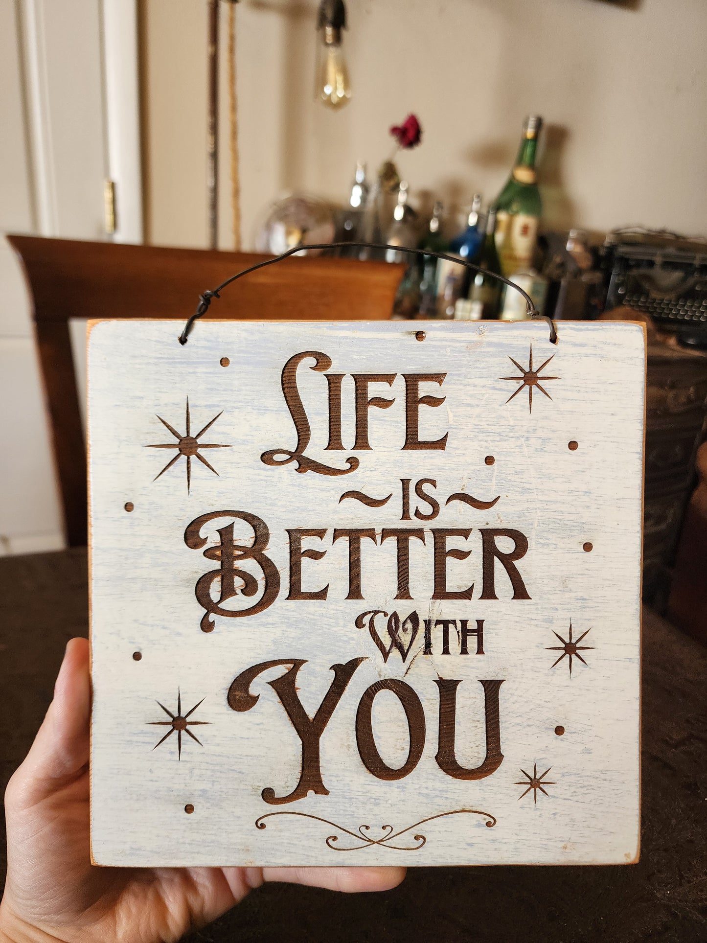 Uplifting, Positive, Wood Sign. Upcycled, Handmade. "Life is Better with You" Sparkle Style.