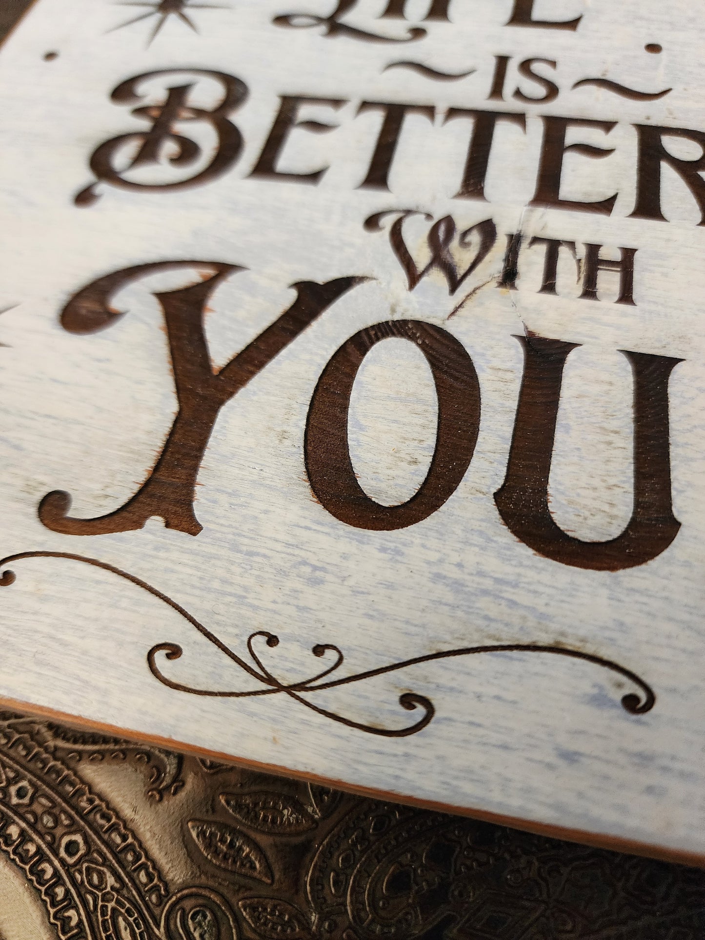 Uplifting, Positive, Wood Sign. Upcycled, Handmade. "Life is Better with You" Sparkle Style.