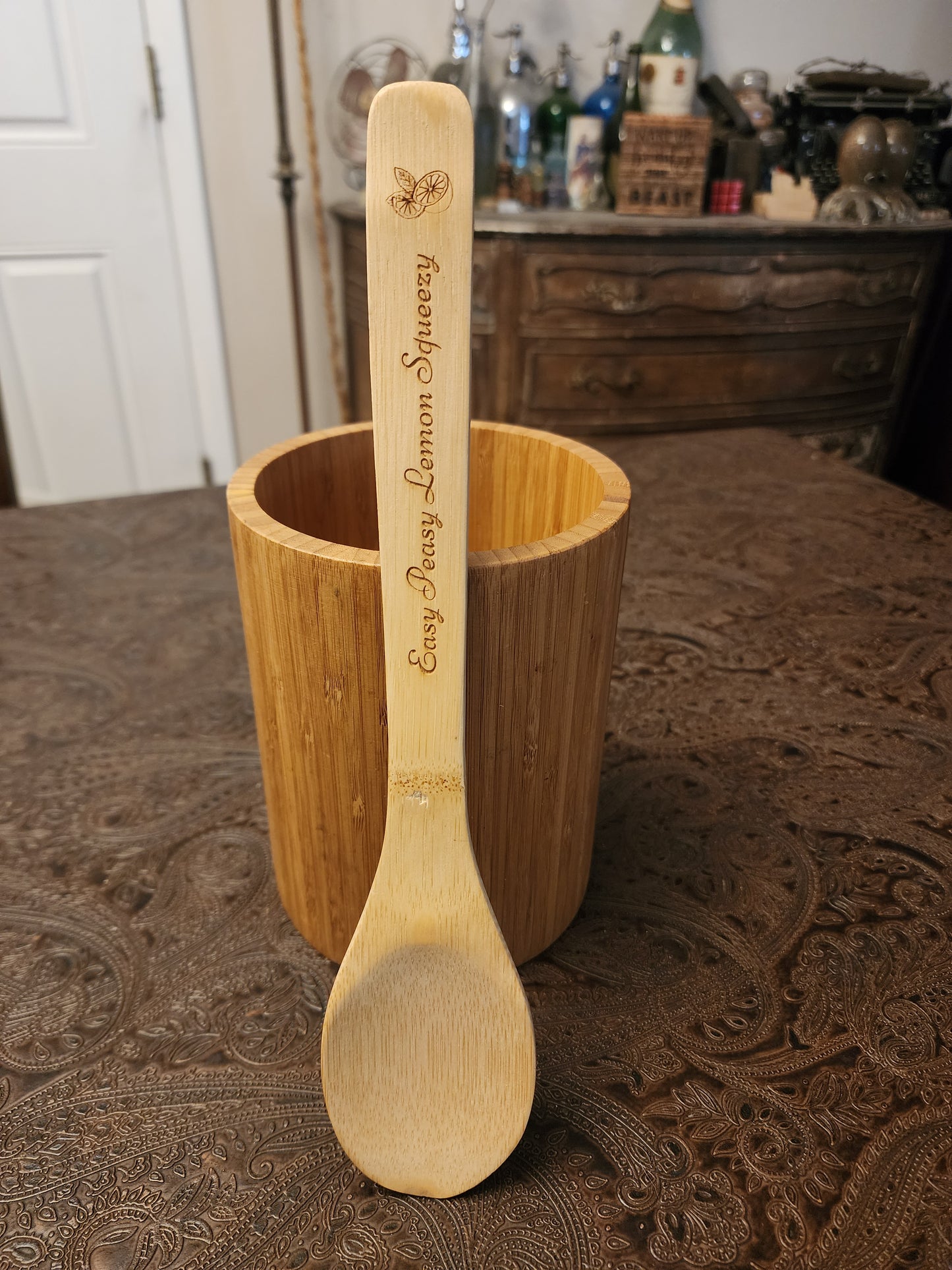 "Easy Peasy Lemon Spueezy" Bamboo Wooden Cooking Utensils. Kitchen