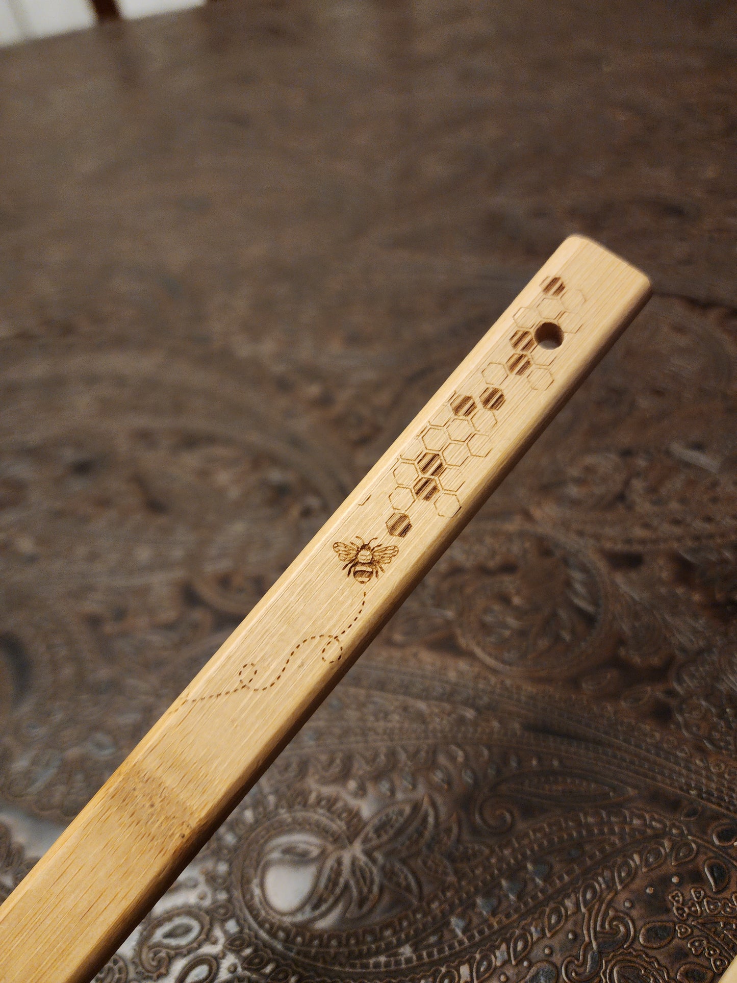 "Bees and Honeycombs design" Bamboo Wooden Cooking Utensils. Kitchen Spoon
