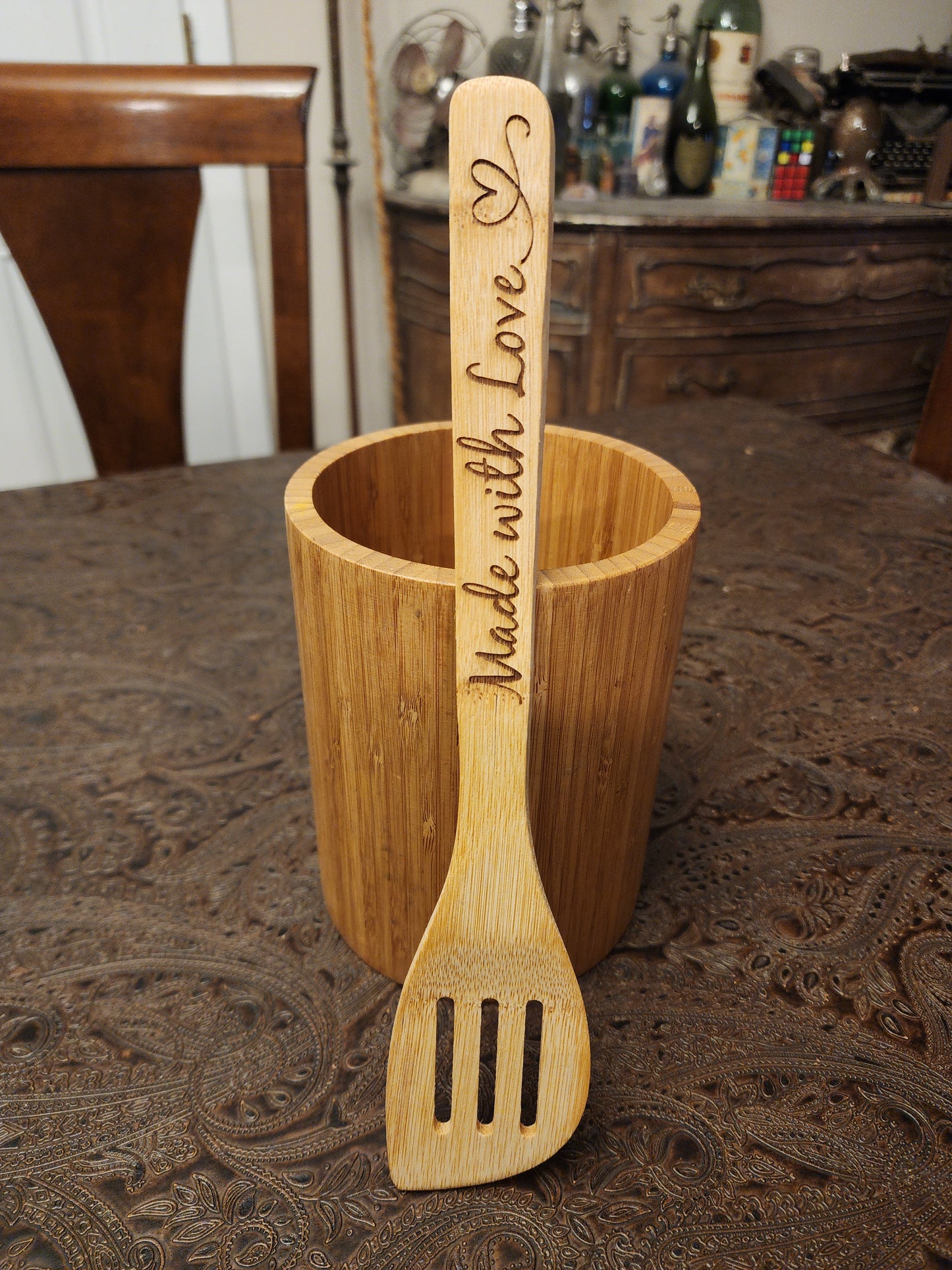 "Made with Love" Bamboo Wooden Cooking Utensils. Kitchen