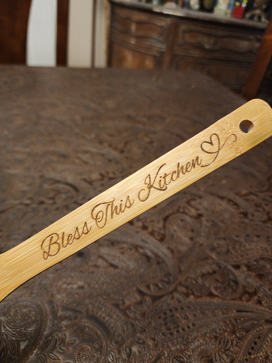 "Bless This Kitchen" Bamboo Wooden Cooking Utensils. Kitchen