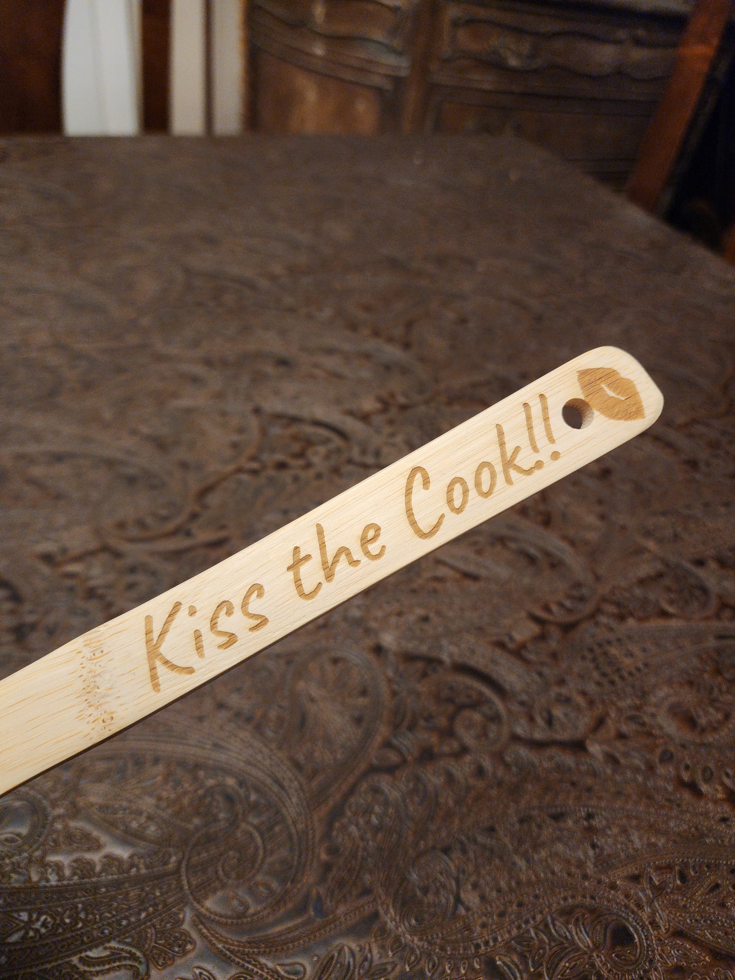 "Kiss the Cook" Bamboo Wooden Cooking Utensils. Kitchen