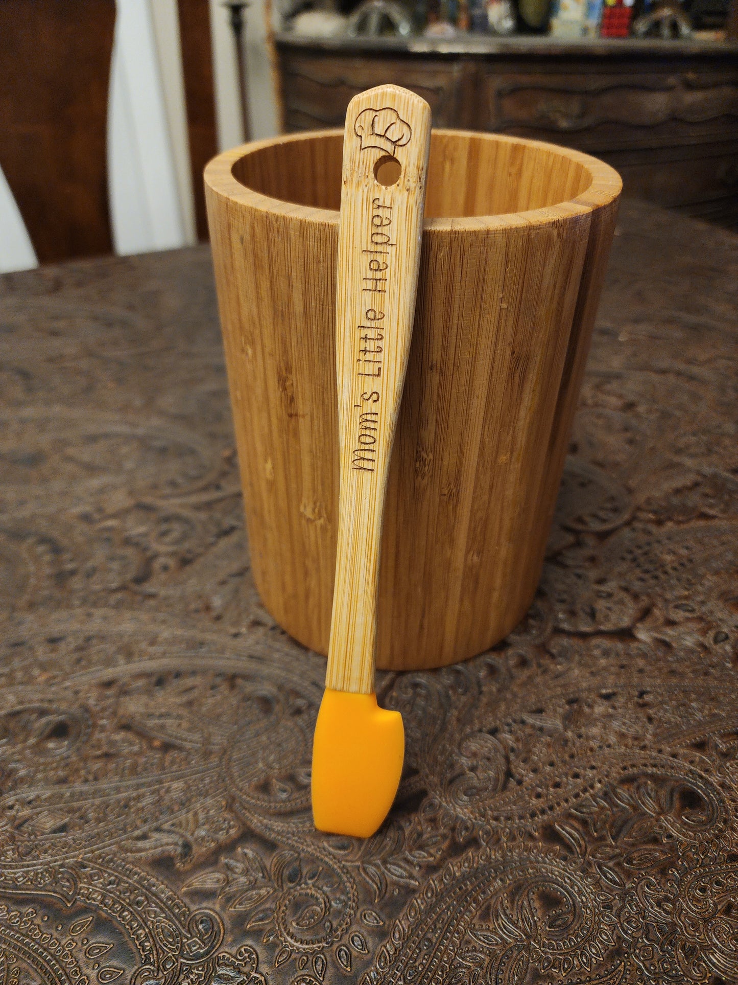 "Mom's Little Helper" Bamboo Wooden Cooking Utensils. Kitchen
