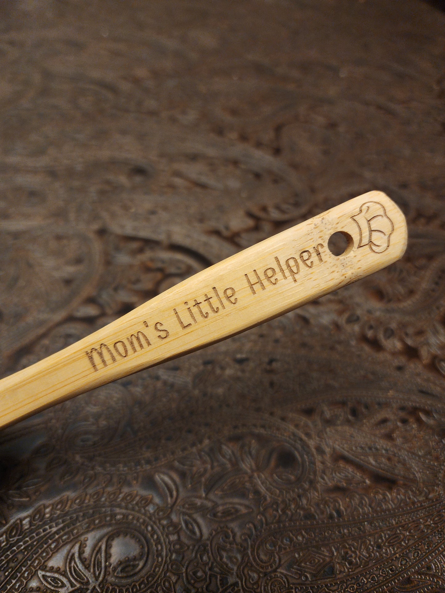"Mom's Little Helper" Bamboo Wooden Cooking Utensils. Kitchen