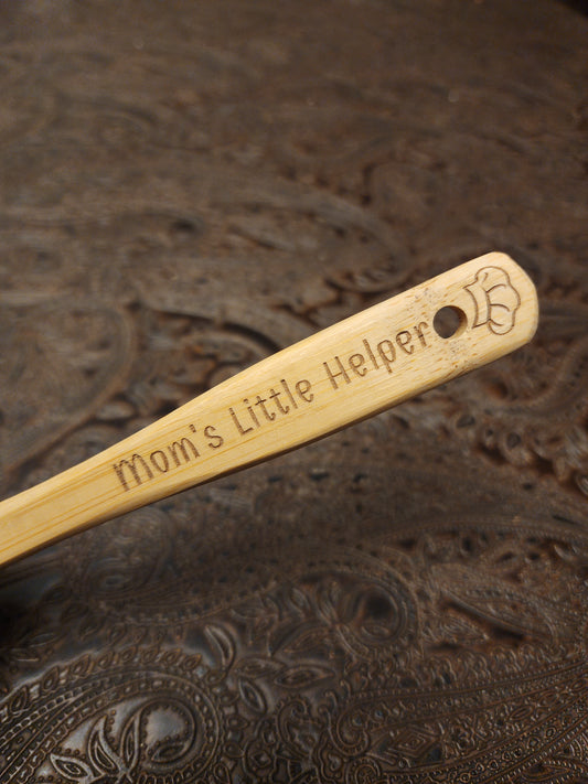 "Mom's Little Helper" Bamboo Wooden Cooking Utensils. Kitchen