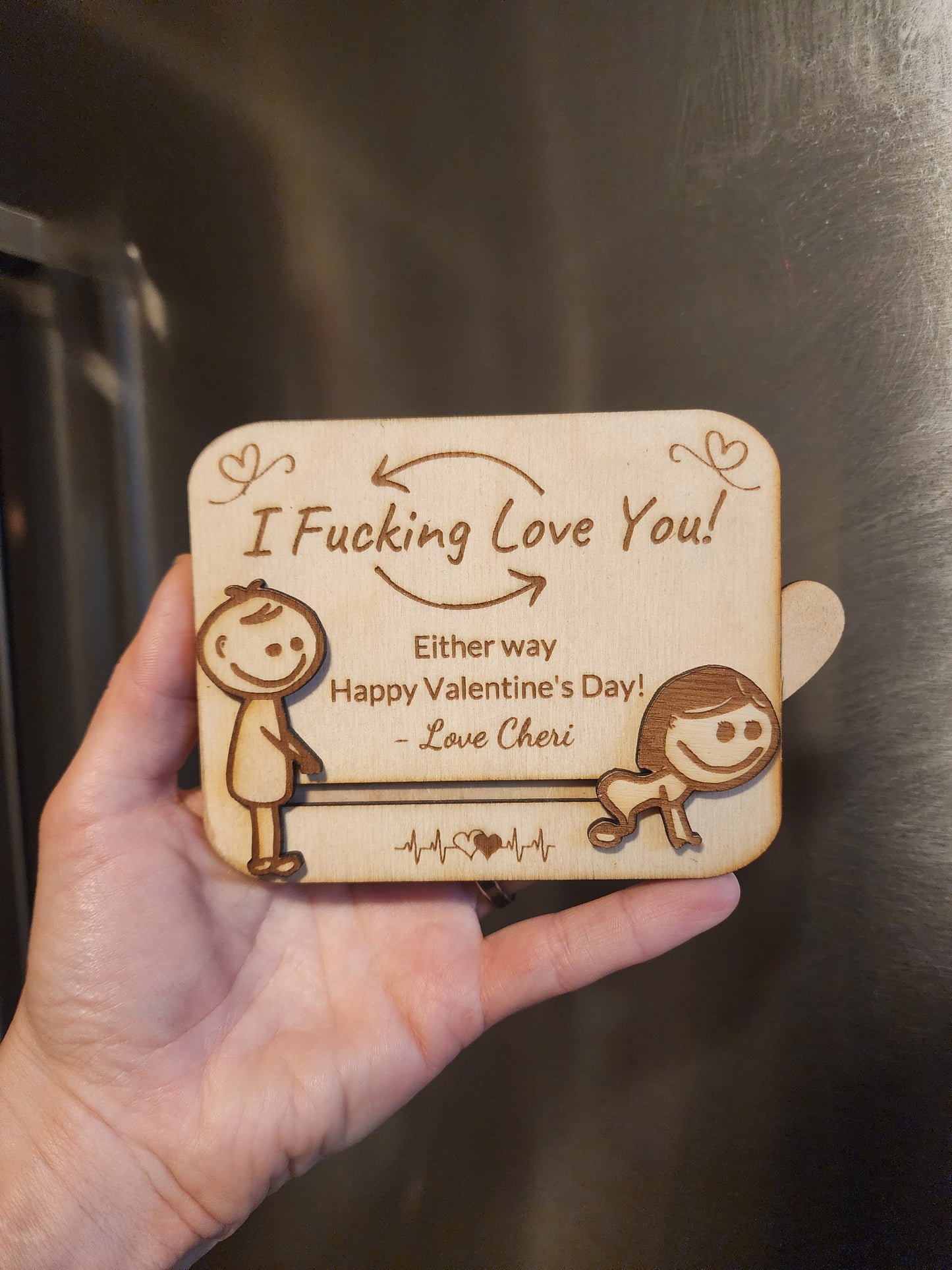 Pull-Out Wood Valentine's Day Card. Adult, Funny.