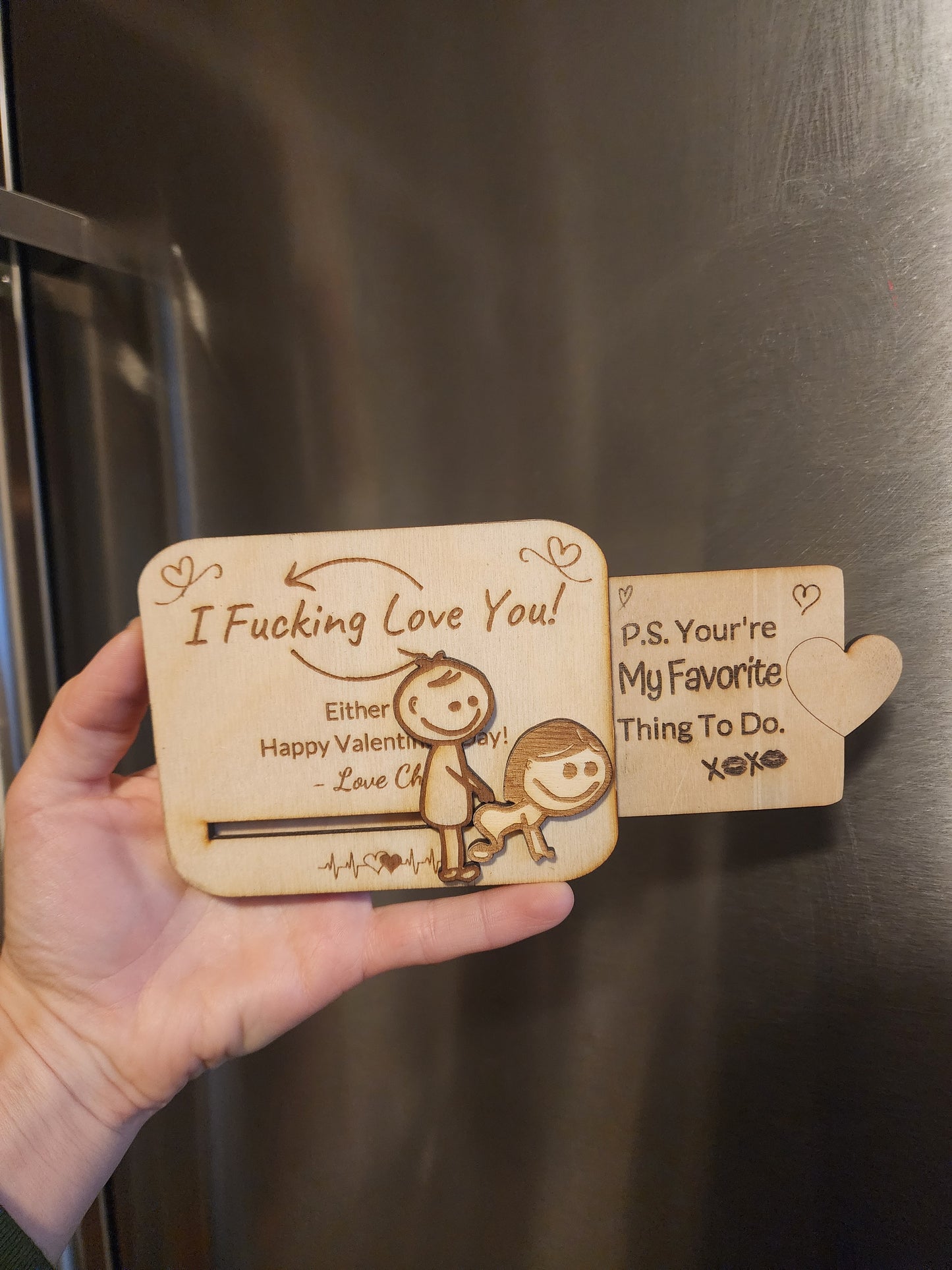 Pull-Out Wood Valentine's Day Card. Adult, Funny.