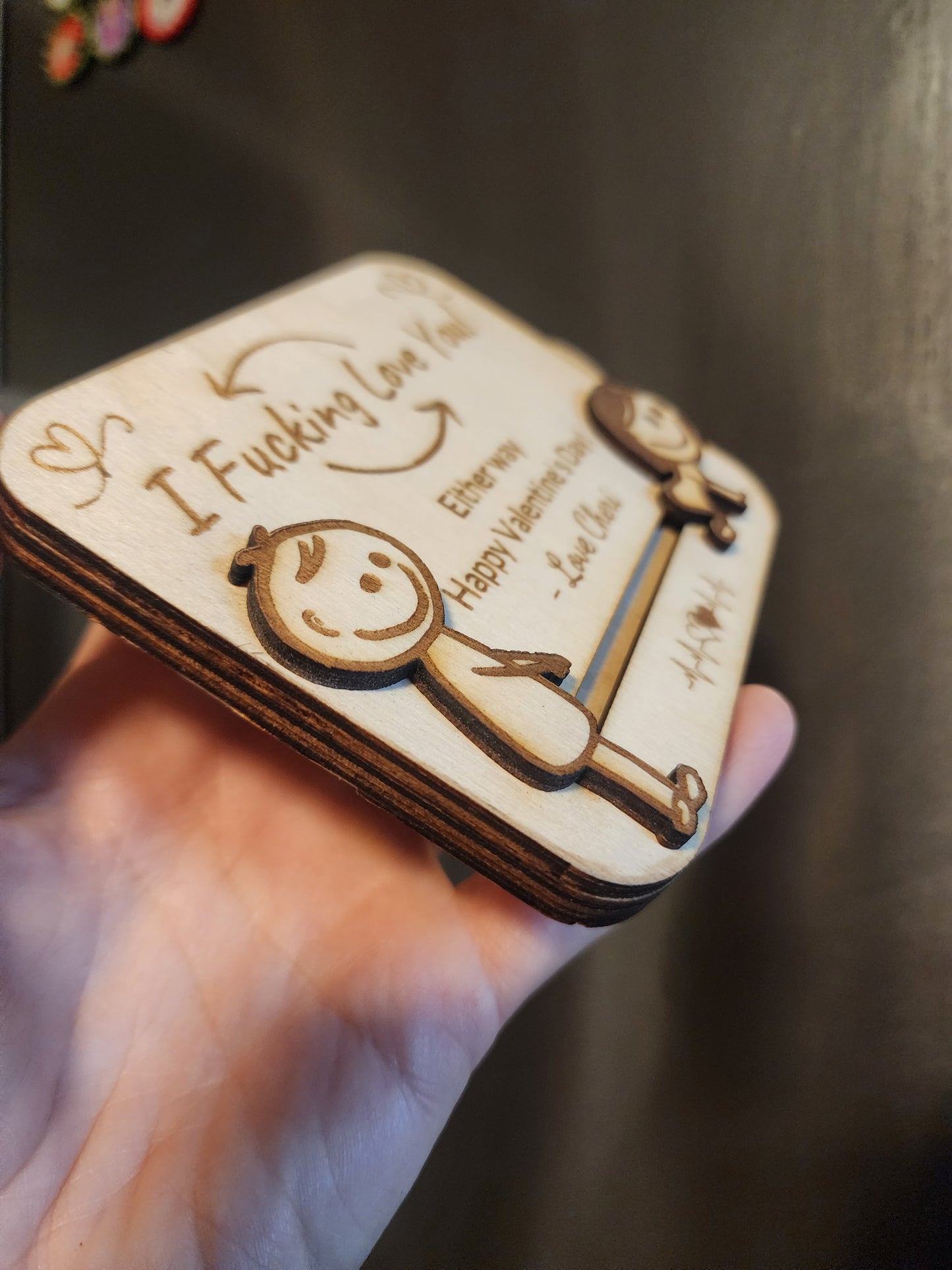 Pull-Out Wood Valentine's Day Card. Adult, Funny.