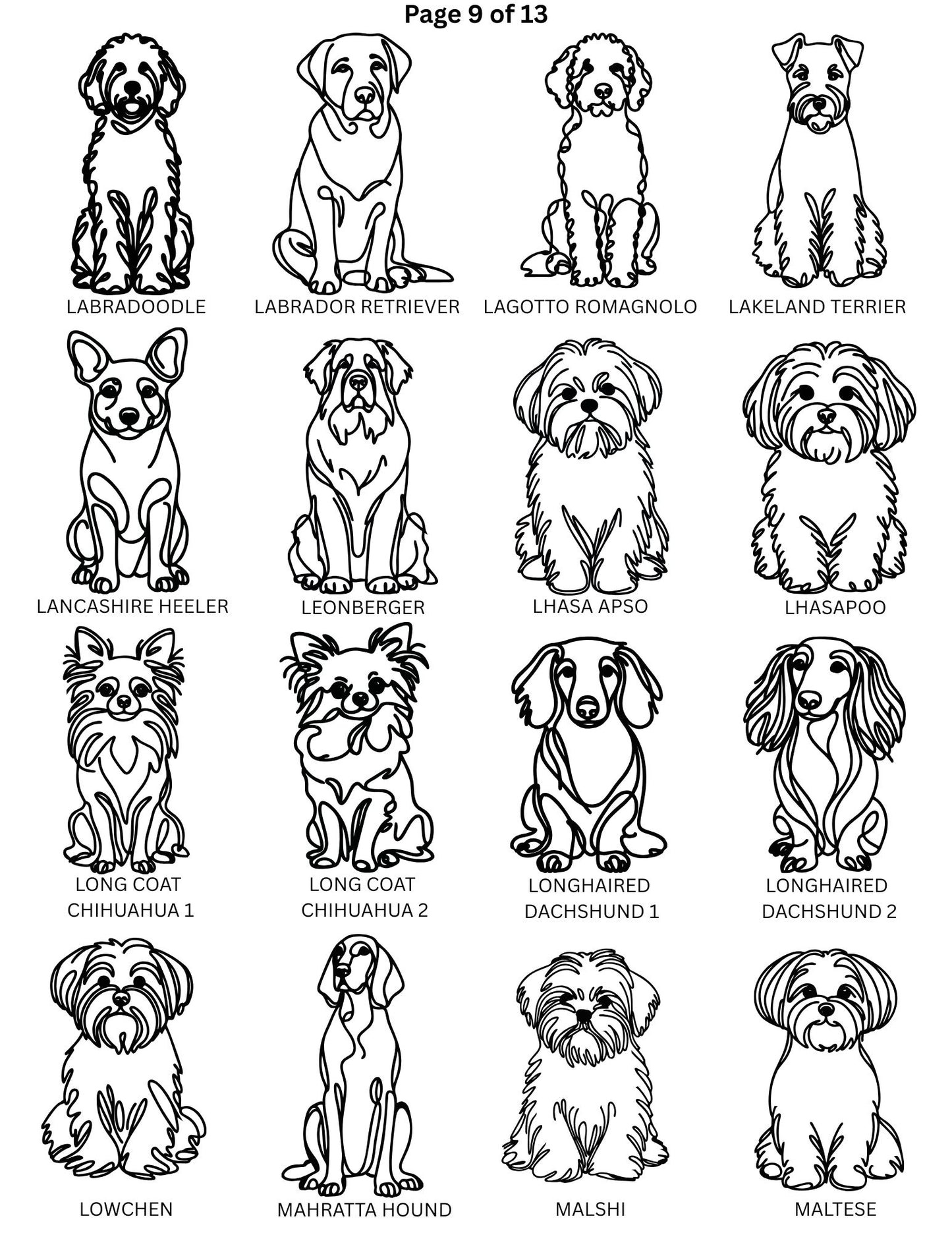 Dog Breed Line Art Keychain / Charm / Clip.