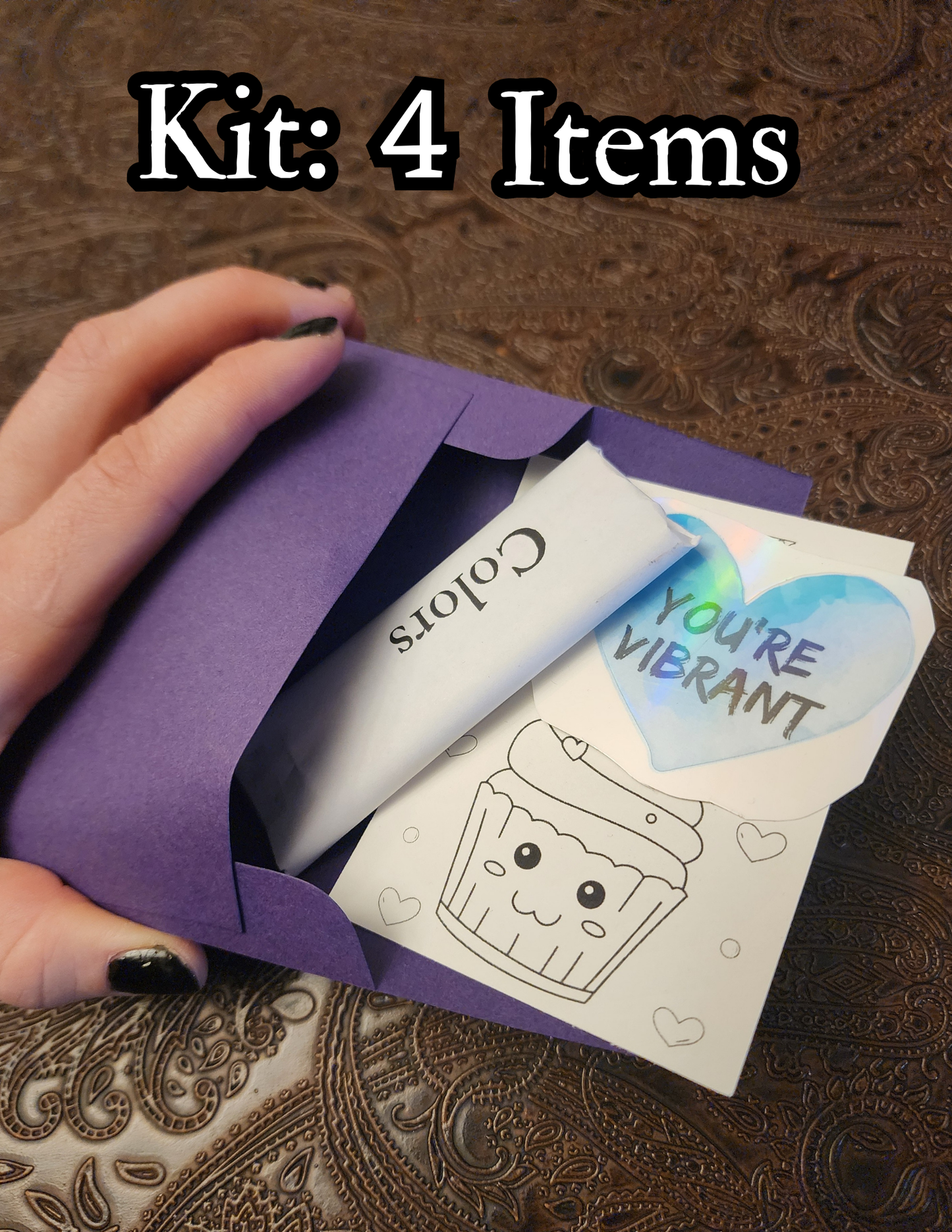 Valentine Kit. Coloring Night. 50+ Design options. 4 items: Crayons, Sticker, Valentine, Envelope.