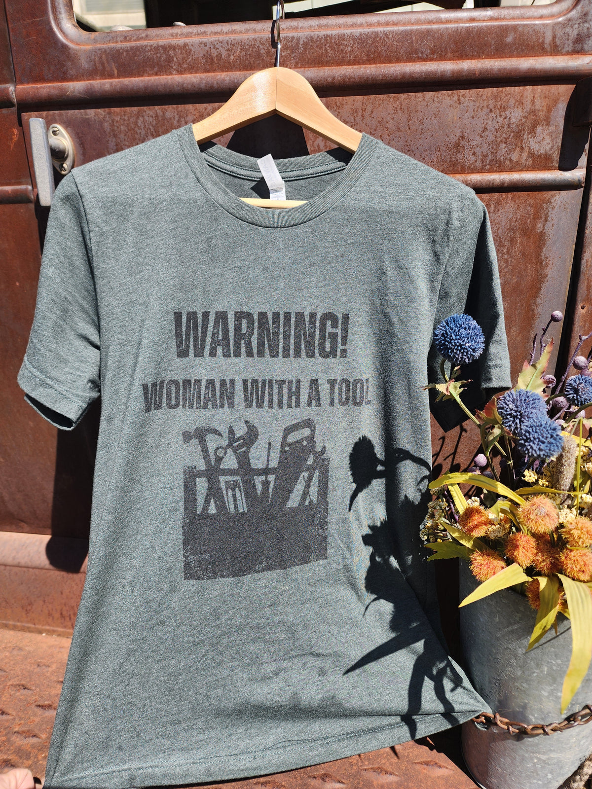 Warning Woman with a Tool T-Shirt. Soft & Comfortable! Construction Theam. Multiple Colors. Funny, Silly, Humor, Hers, Mom, Wife Work, Play.