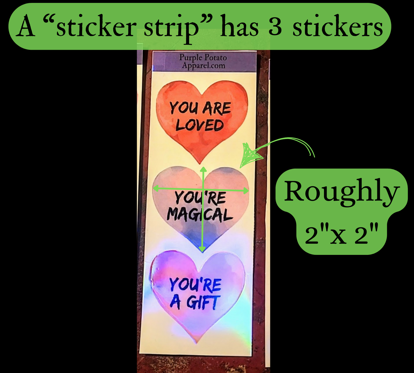 Customizable Watercolor Heart Stickers Strips Or Pre-made Positive, Feel Good Stickers.