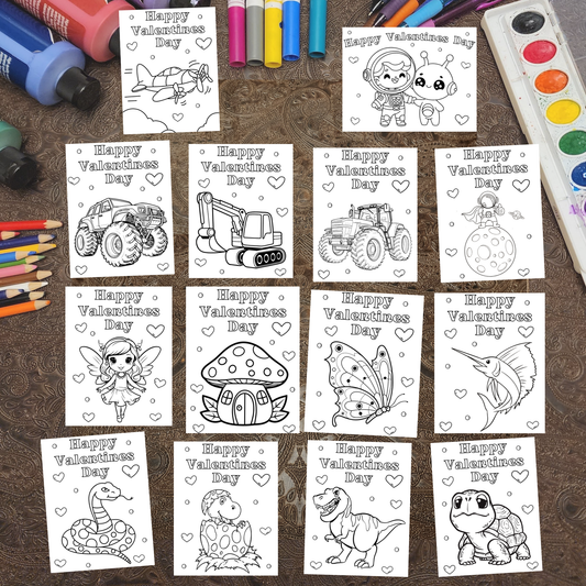 Valentines Cardstock, Custom Back. 50+ Designs. Coloring fun for Kids & Adults!